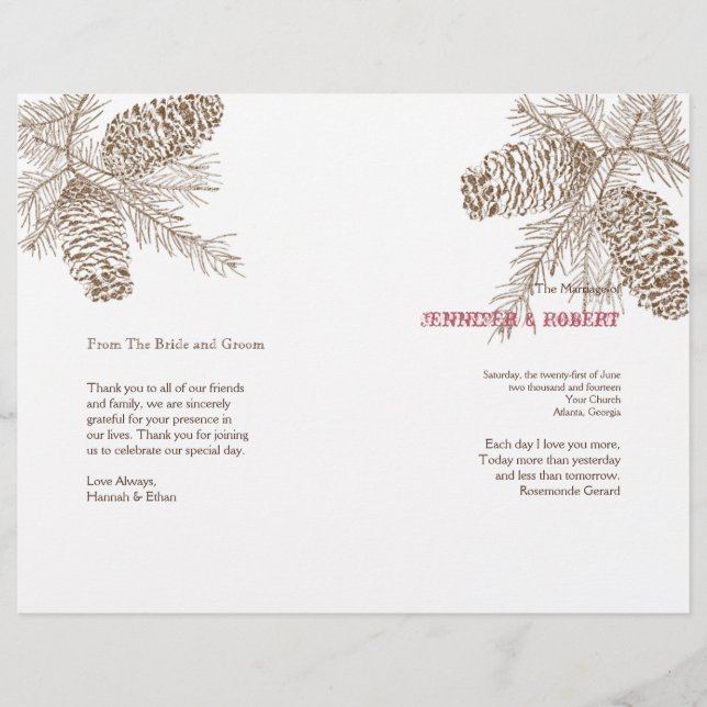 Pine Cone Nature Wedding Program (Front)