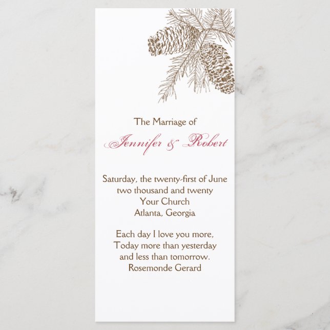 Pine Cone Nature Wedding Program (Front)
