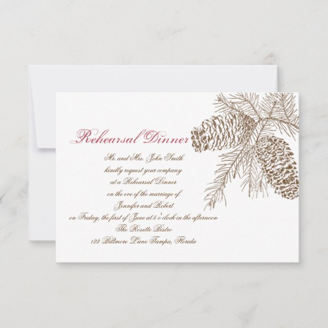 Pine Cone Nature Wedding Rehearsal Invitation (Front)