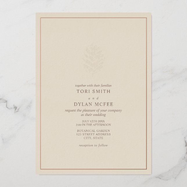 Pine Cone Off White Wedding Foil Invitation (Front)