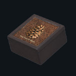 Pine Cone On Fallen Needles Jewellery Box<br><div class="desc">A digital rendering of a pine cone from Ma'alot-Tarshiha in northern Israel, the Galilee, superimposed on a background image of fallen needles. Add your own text. The Aleppo Pine (Pinus halpensis), also known as the Jerusalem Pine is the only species of wild pine that grows in Israel. It is commonly...</div>