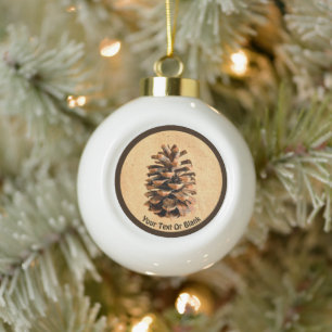 Pine Cone On Old Paper Ceramic Ball Christmas Ornament
