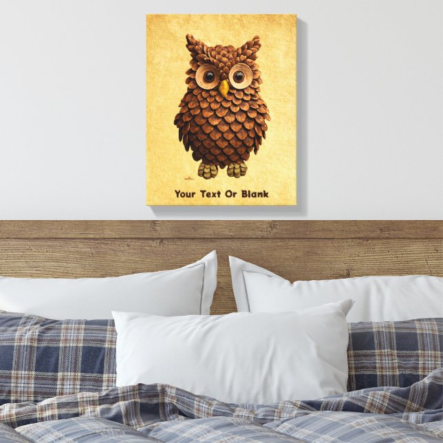Pine Cone Owl Canvas Print (Insitu(Bedroom))