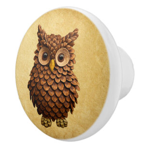 Pine Cone Owl Ceramic Knob