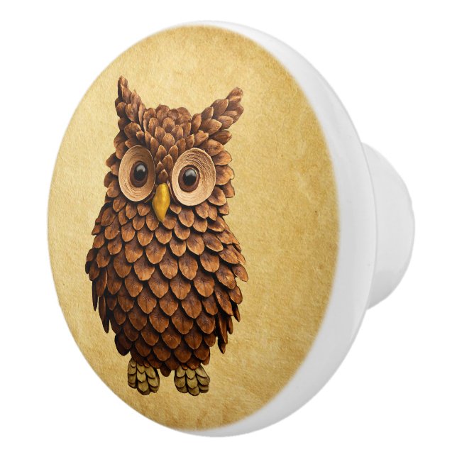 Pine Cone Owl Ceramic Knob (Right)