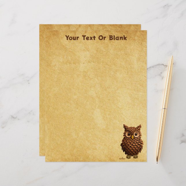 Pine Cone Owl Custom Letterhead (Front/Back In Situ)