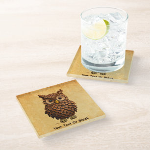 Pine Cone Owl Glass Coaster