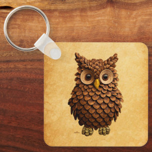 Pine Cone Owl Key Ring