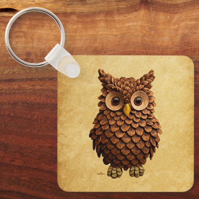 Pine Cone Owl Key Ring (Front)