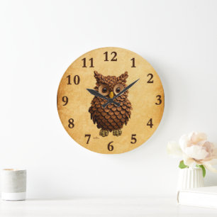 Pine Cone Owl Large Clock