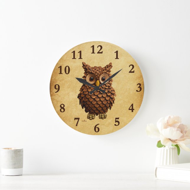 Pine Cone Owl Large Clock (Home)