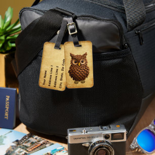 Pine Cone Owl Luggage Tag