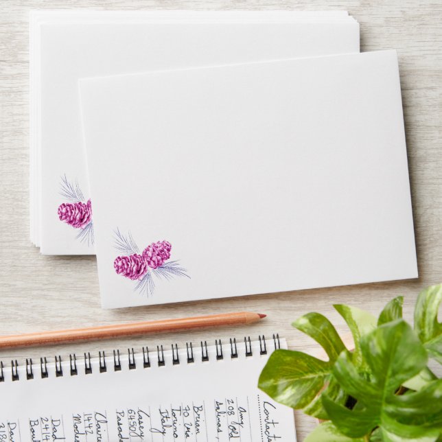 Pine cone purple blue drawing wedding envelope (Stacked)