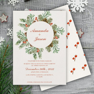 Pine Cone Red Berries Christmas wedding Invitation