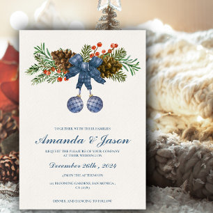 Pine Cone Red Berries Christmas wedding Invitation