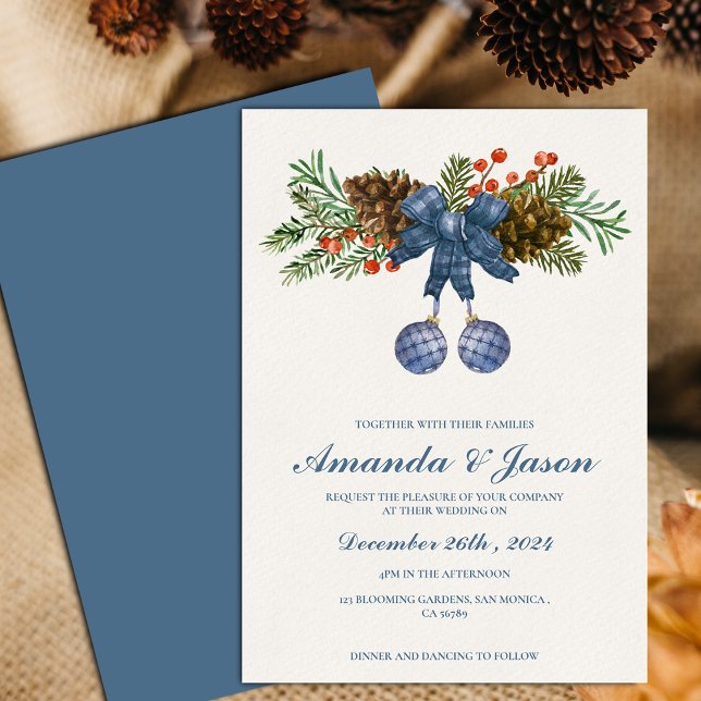 Pine Cone Red Berries Christmas wedding Invitation (Pine Cone Red Berries Christmas wedding Invitation)