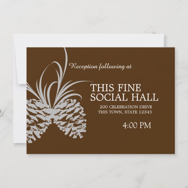 Pine Cone Silhouette Brown and Silver wedding Invitation (Front)