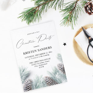 Pine Cone & Snow Christmas Party Invitation