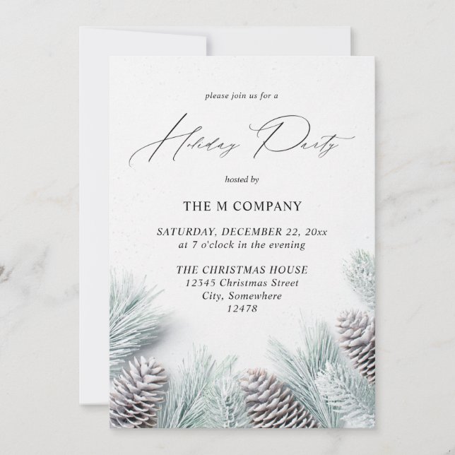 Pine Cone & Snow Holiday Party Invitation (Front)