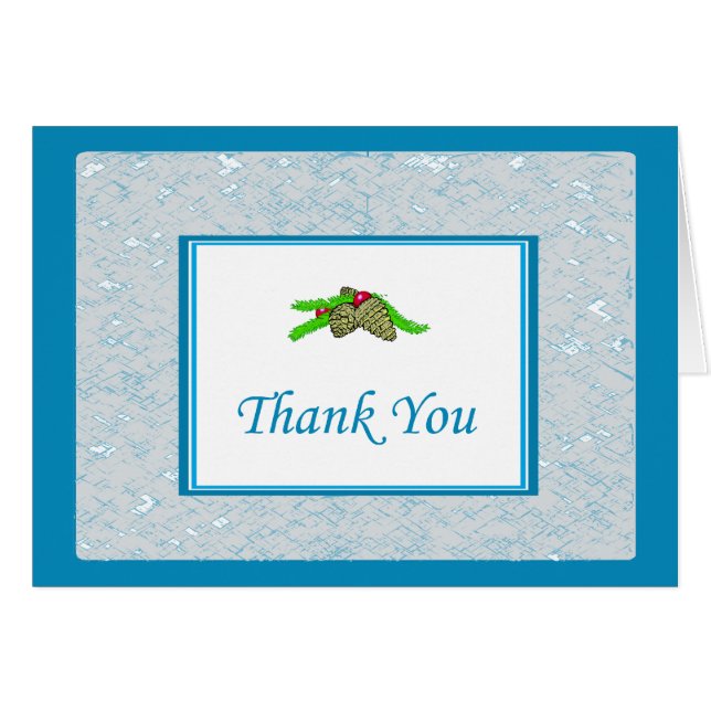 Pine Cone Thank You Card With Medium Blue Border (Front Horizontal)
