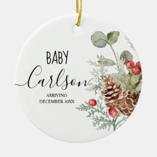 Pine Cone Wreath Baby Reveal Pregnancy Pine Tree Ceramic Ornament