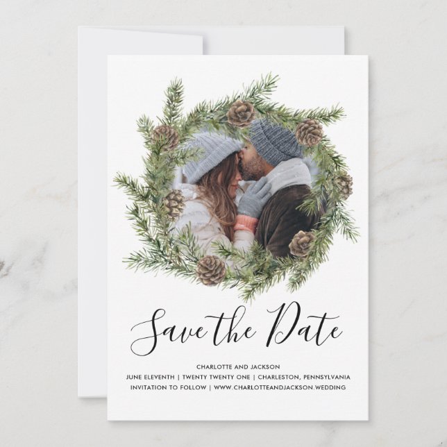 Pine Cone Wreath | Photo Save the Date  (Front)