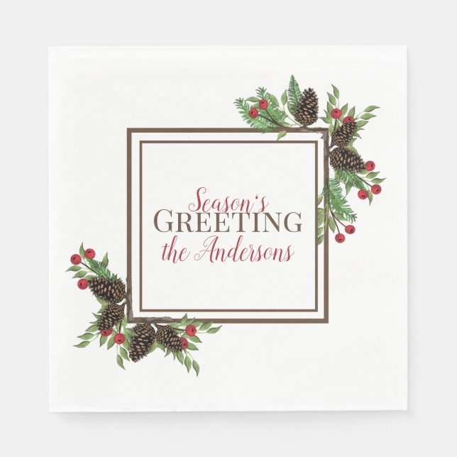 Pine cones and berries paper napkin (Front)