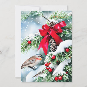 Pine cones and bird budget Christmas Holiday Card