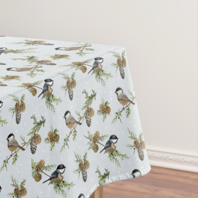 Pine cones and birds Christmas pattern Tablecloth (In Situ)