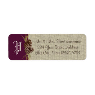 Pine Cones and Burlap Dark Plum Return Address Label
