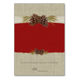 Pine Cones and Burlap Red Seating Card