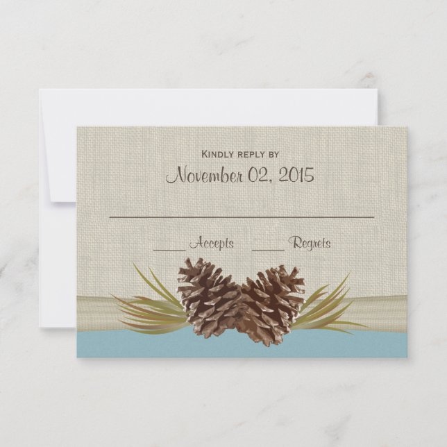 Pine Cones and Burlap Winter Blue Response Card (Front)