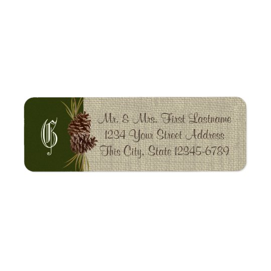 Pine Cones and Burlap Woodland Green Return Address Label