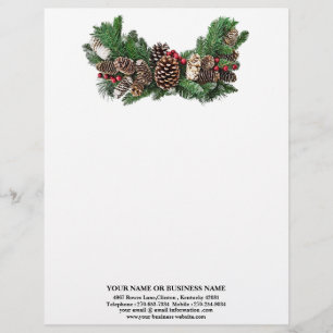 Pine Cones and Holly Berries Business Christmas Custom Letterhead