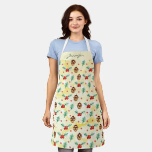 Pine Cones and Holly Christmas Pattern Apron