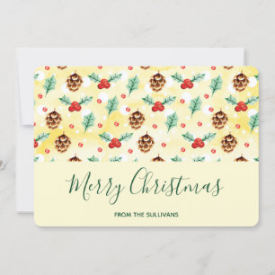 Pine Cones and Holly Christmas Pattern Holiday Card