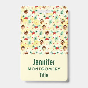 Pine Cones and Holly Christmas Pattern ID Badge