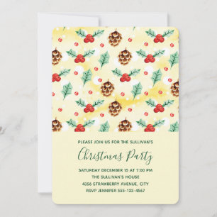 Pine Cones and Holly Christmas Pattern Invitation