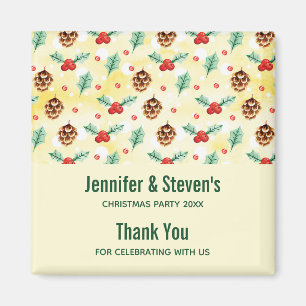Pine Cones and Holly Christmas Pattern Magnet
