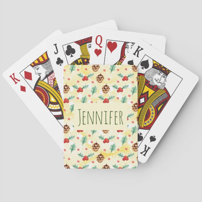 Pine Cones and Holly Christmas Pattern Playing Cards (Back)