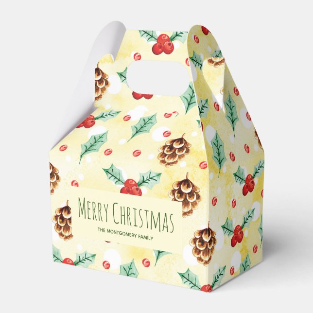 Pine Cones and Holly Pattern Christmas  Favour Box (Front Side)