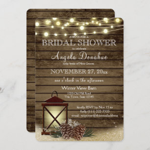 Pine cones and Lantern Rustic Bridal Shower Invitation