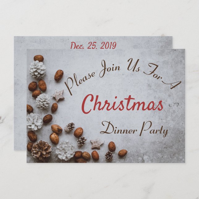 Pine Cones and Walnuts on Snow Christmas Invitation (Front/Back)