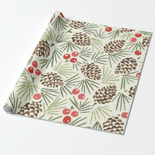 Pine Cones and Winter Berries Wrapping Paper