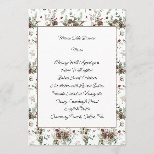 Pine Cones and Winter Foliage Menu Cards (Front)