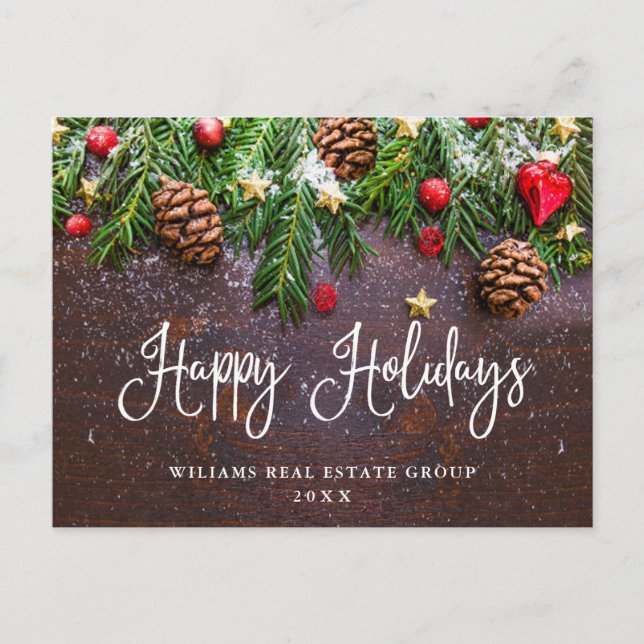 Pine Cones Branch Christmas Corporate Greeting Postcard (Front)