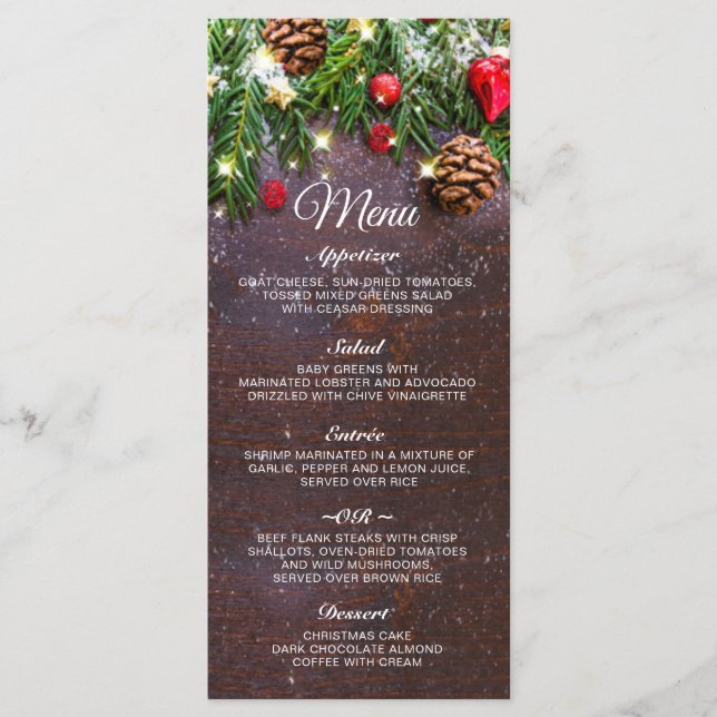 Pine Cones Branch Rustic  Christmas Holiday Dinner Menu (Front)