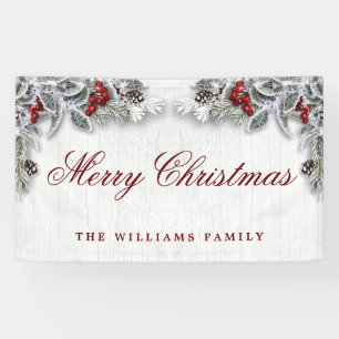 Pine Cones Branch Rustic Wood Merry Christmas Banner