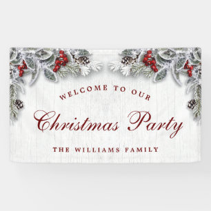 Pine Cones Branch Rustic Wood Merry Christmas Banner