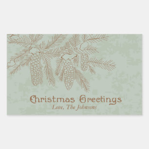 Pine Cones Branch Vintage Holiday Labels/Stickers Rectangular Sticker